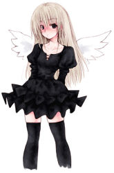 Rule 34 | blonde hair, blush, dress, flat chest, fuyube rion, lowres, solo, thighhighs, wings