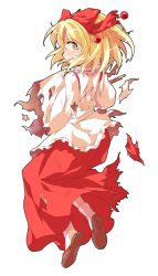Rule 34 | 1girl, alphes (style), blonde hair, bow, dairi, dirty, dirty clothes, erhu, frills, from behind, full body, hair bow, hair ornament, instrument, long skirt, long sleeves, looking at viewer, looking back, open mouth, parody, red bow, red skirt, sandals, satsuki rin, shirt, skirt, socks, solo, style parody, tachi-e, tears, torn clothes, torn shirt, torn skirt, touhou, transparent background, white shirt, wide sleeves, yellow eyes