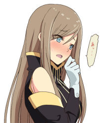 Rule 34 | 00s, 1girl, blue eyes, blush, brown hair, detached sleeves, gloves, hair over one eye, hyakuen raitaa, long hair, solo, tales of (series), tales of the abyss, tear grants, white background, white gloves