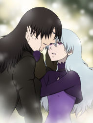 Rule 34 | 108 (ginyirokoubou), couple, darker than black, eye contact, hair down, hand on another&#039;s face, hei (darker than black), looking at another, tears, yin (darker than black)