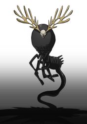 Rule 34 | 1boy, antlers, centaurworld, darkness, deer skull, floating, green eyes, highres, hooves, horns, horse tail, looking at viewer, monster, no humans, skull, solo, tail, the nowhere king, tkcarbohydrate