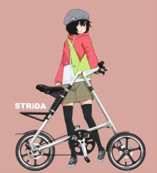 Rule 34 | 1girl, bag, bicycle, black thighhighs, blauer, creatures (company), full body, game freak, hair ornament, hairclip, hat, hood, hoodie, lapel pin, messenger bag, nintendo, pin, poke ball, pokemon, shoes, shorts, shoulder bag, simple background, smile, sneakers, solo, thighhighs, zettai ryouiki