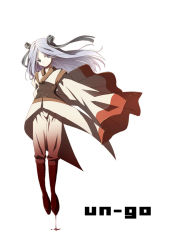 Rule 34 | 10s, 1girl, bettenou, blood, copyright name, cota, eeta, female focus, grey eyes, japanese clothes, long hair, simple background, solo, un-go, white background, white hair