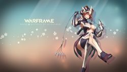 Rule 34 | 1girl, absurdres, armpit cutout, bodysuit, breasts, brown hair, clothing cutout, commentary, crossed legs, eyes visible through hair, green eyes, headgear, highres, holding, holding whip, huge filesize, humanization, khora (warframe), large breasts, long hair, looking at viewer, multicolored bodysuit, multicolored clothes, smile, solo, suiiryu, warframe, whip