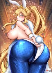 Rule 34 | 1girl, animal ears, artoria pendragon (all), artoria pendragon (fate), artoria pendragon (lancer) (fate), artoria pendragon (swimsuit ruler) (fate), ass, bad id, bad pixiv id, bare arms, bare shoulders, blonde hair, blue eyes, blush, breasts, casino, cleft of venus, crown, cuffs, eyelashes, fake animal ears, fate/grand order, fate (series), fishnet pantyhose, fishnets, foxyreine, fur, green eyes, highres, huge ass, large breasts, leotard, long hair, looking at viewer, looking back, nipples, open mouth, pantyhose, playboy bunny, ponytail, rabbit ears, rabbit girl, shiny clothes, shiny legwear, shiny skin, simple background, solo, tail, type-moon