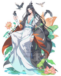 Rule 34 | 1boy, absurdres, artist name, bird, bird on hand, bishounen, black hair, black robe, brown eyes, bud, chinese clothes, closed mouth, collarbone, commentary request, flower, full body, hair bun, hair ornament, hair ribbon, hand up, headband, highres, lan wangji, lily pad, long hair, long sleeves, looking at viewer, lotus, lotus leaf, male focus, modao zushi, muse (rainforest), open clothes, open robe, parted bangs, pectorals, pink flower, ribbon, robe, sash, sidelocks, simple background, single hair bun, smile, solo, south korean flag, tassel, twitter username, very long hair, water, water drop, water lily flower, watermark, white background, white headband, white ribbon, white robe, white sash, wide sleeves, xiao guan (headdress)