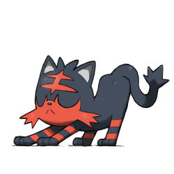 Rule 34 | :&lt;, blacknirrow, closed eyes, closed mouth, commentary, creatures (company), english commentary, game freak, gen 7 pokemon, litten, nintendo, no humans, pokemon, pokemon (creature), simple background, solo, split mouth, stretching, white background