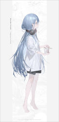 Rule 34 | absurdres, alternate costume, alternate hairstyle, aqua eyes, aqua hair, black shorts, character name, chopsticks, closed mouth, copyright name, cup, english text, engrish text, food, from side, full body, hair between eyes, headphones, headphones around neck, highres, holding, holding chopsticks, holding cup, holding food, long hair, looking to the side, nissin cup noodle, oversized clothes, oversized shirt, profile, project sekai, ranguage, reoen, shirt, shorts, standing, tiptoes, very long hair, white background, white shirt, yoisaki kanade