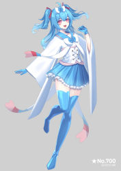 Rule 34 | 1girl, ahoge, alternate color, blue footwear, blue gloves, blue hair, blue sailor collar, blue skirt, blush, boots, bow, bowtie, corset, creatures (company), female focus, flat chest, frilled skirt, frills, full body, game freak, gen 6 pokemon, gloves, grey background, hair bow, hair ribbon, hairband, hand up, happy, heart, heart-shaped pupils, highres, knees together feet apart, leg up, long hair, long sleeves, merlusa, miniskirt, nintendo, open mouth, personification, pink eyes, pleated skirt, pokemon, red ribbon, ribbon, sailor collar, school uniform, serafuku, shiny pokemon, shirt, sidelocks, simple background, skindentation, skirt, smile, solo, standing, standing on one leg, sylveon, symbol-shaped pupils, teeth, thigh boots, thighhighs, thighs, two side up, white bow, white bowtie, white hairband, white ribbon, white shirt, wide sleeves, zettai ryouiki