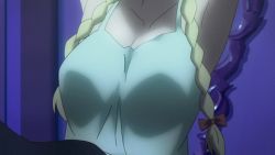 Rule 34 | animated, animated gif, blonde hair, bouncing breasts, braid, breasts, clothes lift, kenzen robo daimidaler, large breasts, long hair, lowres, nipples, ribbon, shirt, shirt lift, undressing
