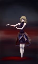 Rule 34 | 1girl, blonde hair, blood, cutting, didloaded, empty eyes, female focus, green eyes, highres, knife, mizuhashi parsee, open mouth, pointy ears, pool of blood, self-harm, short hair, sleeveless, solo, standing, suicide, tears, touhou, weapon