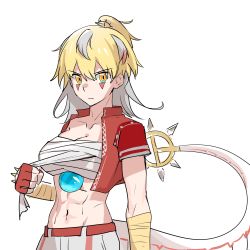 Rule 34 | 1girl, bandages, digimon, highres, looking at viewer, personification, shinegreymon, short hair, solo, tail, yellow eyes