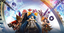 Rule 34 | 3boys, 6+girls, amputee, arc system works, asamiya athena, asymmetrical wings, baiken, big hair, black kimono, blue hair, breasts, crossover, dark-skinned female, dark skin, dizzy (guilty gear), eyepatch, facial tattoo, fighting game, fire, floating, floating object, floating sword, floating weapon, guilty gear, guilty gear xrd, hair rings, highres, i-no, japanese clothes, katana, kimono, kula diamond, kusanagi kyou, leona heidern, may (guilty gear), multicolored clothes, multicolored kimono, multiple boys, multiple girls, official art, one-eyed, open clothes, open kimono, orange eyes, pink hair, platinum blonde hair, ponytail, pyrokinesis, ramlethal valentine, ribbon, samurai, scar, scar across eye, scar on face, snk, sol badguy, sword, tail, tail ornament, tail ribbon, tattoo, terry bogard, the king of fighters, the king of fighters all-stars, thigh strap, torn sleeve, underboob, weapon, wings, yellow ribbon