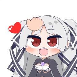 Rule 34 | 1girl, animated, artia, blush, chibi, headpat, heart, highres, hololive, hololive china, looking up, open mouth, red eyes, seigan subaru, solo, video, virtual youtuber, white background, white hair