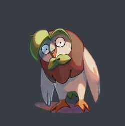Rule 34 | bird, black eyes, commentary request, creatures (company), dartrix, full body, game freak, gen 7 pokemon, grey background, highres, himurohiromu, looking at viewer, nintendo, no humans, open mouth, pokemon, pokemon (creature), solo, standing, surprised