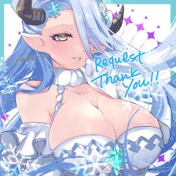 Rule 34 | 1girl, absurdres, breasts, clothing cutout, collarbone, commission, draph, elbow gloves, frills, fur trim, gloves, granblue fantasy, hair ornament, highres, horns, izmir, kotono (momonoha4213), large breasts, long hair, parted lips, pointy ears, second-party source, skeb commission, skindentation, solo, underboob cutout, upper body, very long hair, white hair, yellow eyes