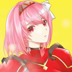 Rule 34 | 1girl, armor, braid, breastplate, cape, fire emblem, fire emblem engage, grey hairband, hairband, lapis (fire emblem), nintendo, pink eyes, pink hair, red armor, red cape, red hairband, ribbon, side braid, solo, sylphy fe, two-tone hairband, white ribbon