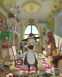 Rule 34 | 1girl, :d, ^ ^, air conditioner, apron, bad id, bad pixiv id, beaker, black dress, blonde hair, board game, bone, book, book stack, bottle, bow, box, braid, breasts, brooch, broom, bucket, bulletin board, candle, chair, chandelier, chest of drawers, clock, closed eyes, commentary request, couch, cuckoo clock, cup, curtains, desk, display case, dress, closed eyes, flail, flask, frills, hand on own hip, hat, hat bow, highres, indoors, ink bottle, jewelry, kirisame marisa, long hair, mask, messy, messy room, mug, mushroom, okahi, open mouth, paint, paintbrush, paper stack, pectorals, polearm, poster (object), pumpkin, radio, room, round teeth, ruler, scissors, scroll, short sleeves, single braid, skull, smile, solo, spear, spoon, statue, stuffed animal, stuffed toy, sword, teacup, teapot, teddy bear, teeth, touhou, tsuchinoko, vase, weapon, weighing scale, window, witch hat, wristband, yarn, yarn ball