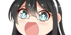 Rule 34 | + +, 10s, 1girl, black hair, blue eyes, close-up, glasses, hair between eyes, hairband, kantai collection, long hair, looking at viewer, nahaki, no nose, ooyodo (kancolle), open mouth, portrait, semi-rimless eyewear, simple background, sin-poi, solo, symbol-shaped pupils, under-rim eyewear, white background, white hairband