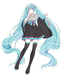 Rule 34 | 1girl, absurdly long hair, absurdres, adapted costume, aqua eyes, aqua hair, black footwear, blue eyes, blue hair, boots, clenched hands, clothes writing, full body, hair ornament, hand on own cheek, hand on own face, hatsune miku, highres, japanese clothes, kimono, long hair, long sleeves, looking at viewer, mizuamemochimochi, pleated skirt, sash, short kimono, sidelocks, simple background, skirt, smile, solo, thigh boots, thighhighs, twintails, very long hair, vocaloid, wavy hair, white background, wide sleeves, zettai ryouiki