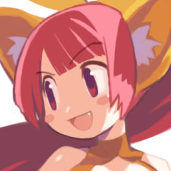 Rule 34 | 1girl, animal ears, cat ears, disgaea, fangs, harada takehito, long hair, lowres, nekomata (disgaea), official art, open mouth, ponytail, portrait, red eyes, red hair, solo, white background