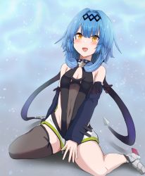Rule 34 | 1girl, azur lane, bare shoulders, blue hair, breasts, cleavage, detached sleeves, full body, highres, long hair, medium breasts, nautilus (azur lane), one-piece swimsuit, see-through swimsuit, single thighhigh, solo, swimsuit, thighhighs, varios, yellow eyes