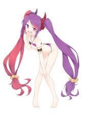 Rule 34 | 1girl, absurdres, bikini, flat chest, full body, hair ornament, hairpin, hand covering mouth, heterochromia, highres, leaning forward, long hair, misaki (princess connect!), princess connect!, princess connect!, ribbonsnek, smile, swimsuit, transparent background, twintails