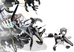 Rule 34 | 10s, 2girls, abyssal ship, bow, bow (weapon), brown hair, chasing, crossbow, dark persona, hair bow, headband, headgear, kantai collection, long hair, mamiya (kancolle), multiple girls, ogawa-syou, ogawa shou, personification, short hair, sketch, skirt, smile, taihou (kancolle), thighhighs, weapon, white background