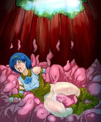 Rule 34 | blue hair, clothes pull, closed eyes, pants, pants pull, tagme, tentacle pit, tentacles