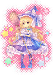 Rule 34 | 1girl, blonde hair, boots, bow, braid, broom, coa (chroo x), dress, female focus, hat, hat bow, kirisame marisa, long hair, smile, solo, star (symbol), touhou, witch, witch hat, yellow eyes