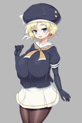Rule 34 | 1girl, black gloves, black hat, blonde hair, blue eyes, blush, breasts, earrings, final fantasy, final fantasy vi, gloves, hat, highres, huge breasts, jewelry, looking at viewer, open mouth, pantyhose, relm arrowny, sawati, skirt, smile, solo, white skirt
