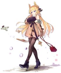 Rule 34 | 1girl, :d, alternate costume, azur lane, bag, bare shoulders, black footwear, black sweater, black thighhighs, blonde hair, blue eyes, blush, breasts, breath, brown coat, casual, coat, coat dress, cross, cross necklace, full body, hair ornament, hair ribbon, hairclip, hand up, high heels, holding, holding bag, jewelry, kaede (yumesaki kaede), large breasts, laurel crown, long hair, looking at viewer, necklace, off shoulder, official art, open mouth, ribbed sweater, ribbon, scarf, sidelocks, smile, solo, sweater, sweater vest, thighhighs, transparent background, very long hair, victorious (azur lane), victorious (the goddess&#039; day off) (azur lane), walking