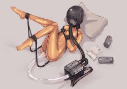 Rule 34 | 1girl, absurdres, anal, anal object insertion, bdsm, bondage, bound, bound legs, bound wrists, breathplay, collar, harness, highres, iin, latex, latex suit, object insertion, slave, solo, tube