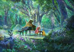 Rule 34 | 10s, bug, butterfly, chair, clarinet, day, flower, forest, grass, guitar, insect, instrument, ladybug, landscape, leaf, music, nature, original, outdoors, piano, plant, puddle, scenery, shinomiya yoshitoshi, tree, violin