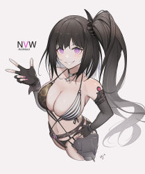 Rule 34 | 1girl, architect (girls&#039; frontline), architect (nvw model) (girls&#039; frontline), ark john up, bare shoulders, black hair, breasts, collarbone, girls&#039; frontline, grin, highres, large breasts, long hair, nail polish, official alternate costume, pink eyes, pink nails, side ponytail, smile, solo, very long hair