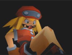 Rule 34 | angry, animated, animated gif, ball gag, bdsm, blonde hair, bondage, bound, box, crate, gag, gagged, green eyes, in box, in container, kidnapped, low poly, lowres, mega man (series), mega man legends (series), roll caskett (mega man), shorts, struggling, third-party edit