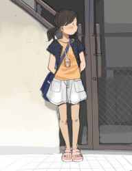 Rule 34 | bag, brown hair, jacket, original, ponytail, sandals, school bag, shorts, solo, takamichi