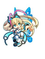 Rule 34 | 1girl, alpha transparency, azure striker gunvolt, blue eyes, chibi, full body, highres, joule (gunvolt), long hair, mechanical wings, mighty gunvolt, mighty gunvolt burst, official art, open mouth, ponytail, simple background, smile, solo, thighhighs, transparent background, wings