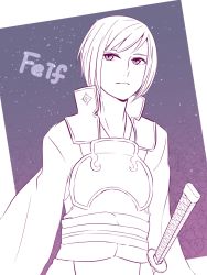 Rule 34 | 1boy, chlxms, fire emblem, fire emblem fates, floral background, hisame (fire emblem), katana, male focus, monochrome, nintendo, simple background, solo, sword, weapon, white background