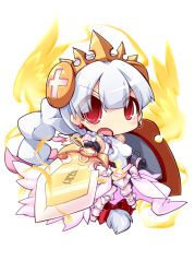 Rule 34 | 1girl, armor, braid, chibi, crown, earrings, foreshortening, jewelry, light valkyrie (p&amp;d), long hair, puzzle &amp; dragons, red eyes, reku, solo, sword, valkyrie (p&amp;d), very long hair, weapon, white hair, wings