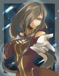 Rule 34 | 00s, blue eyes, brown hair, gloves, hair over one eye, hip focus, long hair, nana g, solo, tales of (series), tales of the abyss, tear grants, wide hips