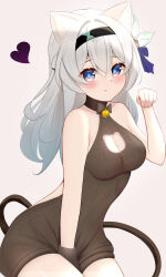 Rule 34 | 1girl, :q, absurdres, animal ears, arm between legs, bare shoulders, black hairband, black sweater, blue eyes, blue pupils, blush, bow, breasts, cat cutout, cat ears, cat girl, cat tail, cleavage, cleavage cutout, closed mouth, clothing cutout, collarbone, commentary, cowboy shot, firefly (honkai: star rail), hair between eyes, hair bow, hair intakes, hairband, heart, highres, honkai: star rail, honkai (series), kemonomimi mode, knosdeba, large breasts, long hair, looking at viewer, paw pose, pink eyes, ribbed sweater, sitting, sleeveless, sleeveless turtleneck, smile, solo, sweater, symbol-only commentary, tail, thighs, tongue, tongue out, turtleneck, turtleneck sweater, two-tone eyes, white bow, white hair