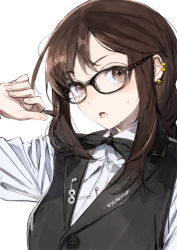 Rule 34 | 1girl, blouse, blush, braid, braided ponytail, breasts, brown eyes, brown hair, collared shirt, earrings, fate/grand order, fate (series), glasses, highres, jewelry, long hair, medium breasts, multiple earrings, open mouth, shirt, single braid, solo, toi8, very long hair, white shirt, yu mei-ren (fate)