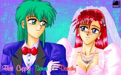 Rule 34 | 1990s (style), akazukin chacha, dorothy (akazukin chacha), dress, green hair, pixel art, seravi, veil, wedding dress
