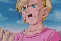 Rule 34 | 1girl, android 18, animated, animated gif, black bra, blonde hair, blue eyes, bra, breasts, cleavage, dirty, dragon ball, dragon ball gt, earrings, gold earrings, hoop earrings, jewelry, messy hair, pink shirt, shirt, short hair, solo, tagme, torn, torn clothes, torn shirt, underwear