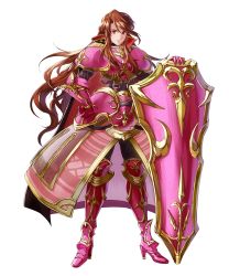 Rule 34 | 1girl, armor, armored boots, boots, brown hair, fire emblem, fire emblem: new mystery of the emblem, fire emblem heroes, full body, gloves, highres, long hair, mayo (becky2006), nintendo, official art, red eyes, sheena (fire emblem), shield, solo, transparent background