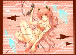 Rule 34 | 1girl, animal ears, bare shoulders, bra, breasts, brown eyes, brown hair, cable, cleavage, collarbone, corded phone, electrical outlet, electrical outlet, fake animal ears, high heels, highres, lingerie, long hair, looking at viewer, medium breasts, navel, nekomura iroha, phone, polka dot, rojiko, shoes, solo, underwear, vocaloid