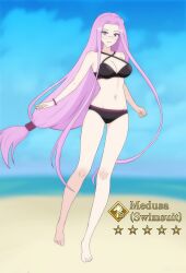 1girl angrymattew bikini black_bikini fate/stay_night fate_(series) glasses highres medusa_(fate) medusa_(rider)_(fate) purple_eyes purple_hair swimsuit