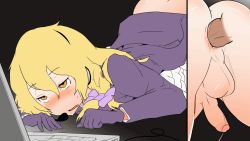 Rule 34 | 2boys, anal, animated, animated gif, blonde hair, blush, bouncing penis, computer, cookie (touhou), crossdressing, dress, fang, frilled dress, frills, genderswap, genderswap (ftm), gloves, headphones, kirisame marisa, laptop, long hair, looping animation, male focus, male penetrated, microphone, multiple boys, open mouth, rei (cookie), ribbon, saliva, sex, sorry carl, sweat, top-down bottom-up, touhou, trap, uncensored, yaoi, yellow eyes