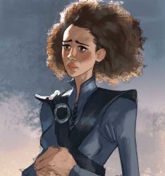 Rule 34 | a song of ice and fire, absurdres, black skin, brown hair, colored skin, curly hair, game of thrones, highres, missandei, ramon nunez, solo